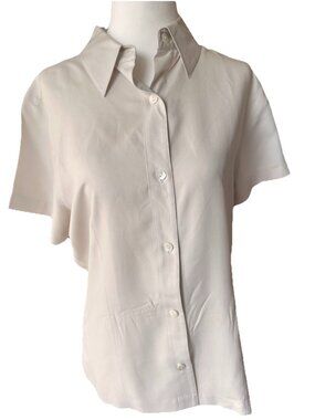 Vtg 90s Silk White/Cream Button Up Blouse Valerie Stevens Tailored Size 4